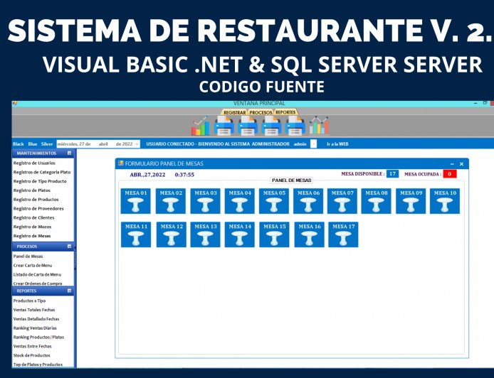 Dos Sistemas de restaurant en Visual Basic  NET, SQL Server V  2.0 y V 1.5